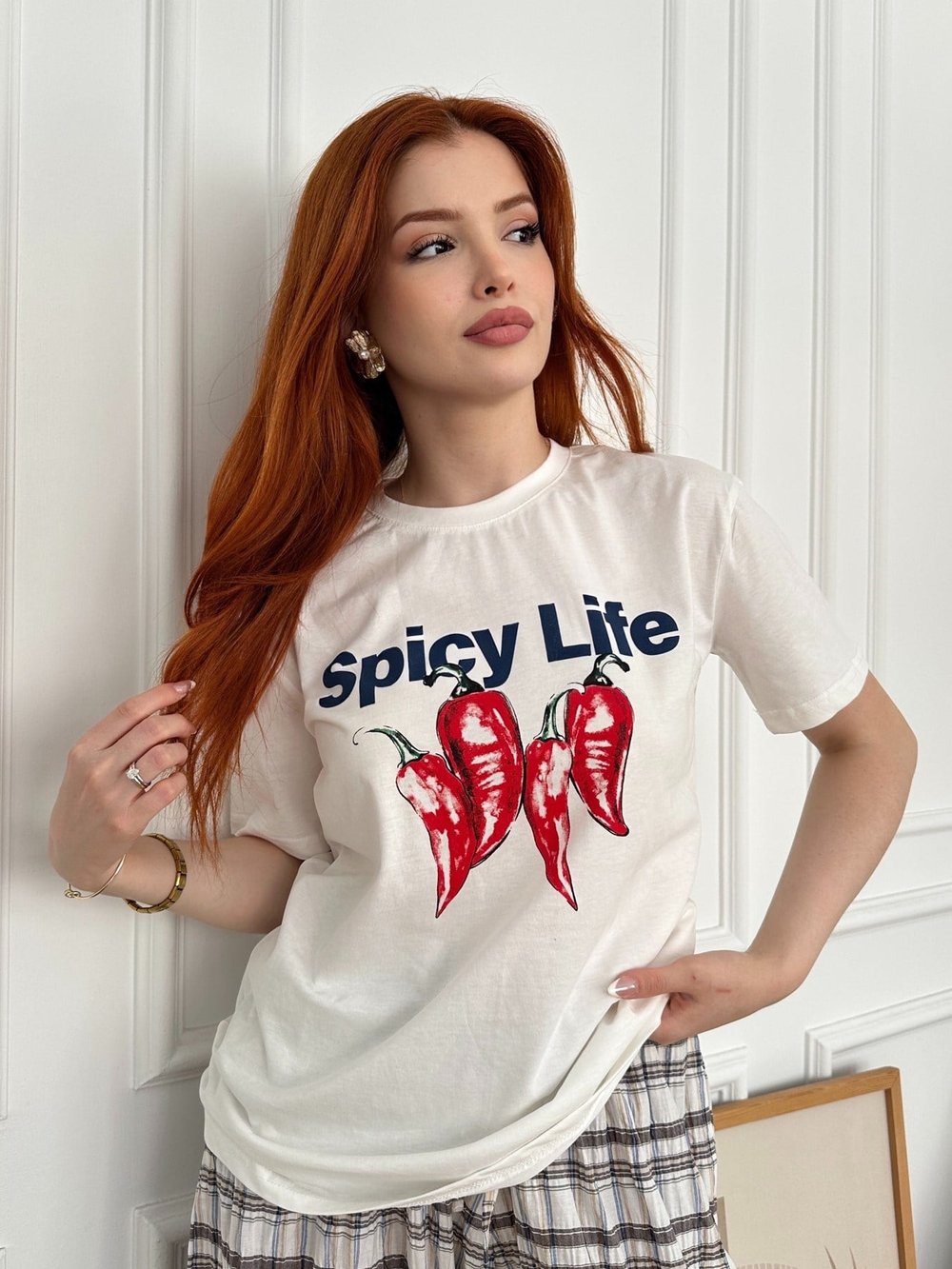 Spicy Life Baskılı T-shirt Ekru