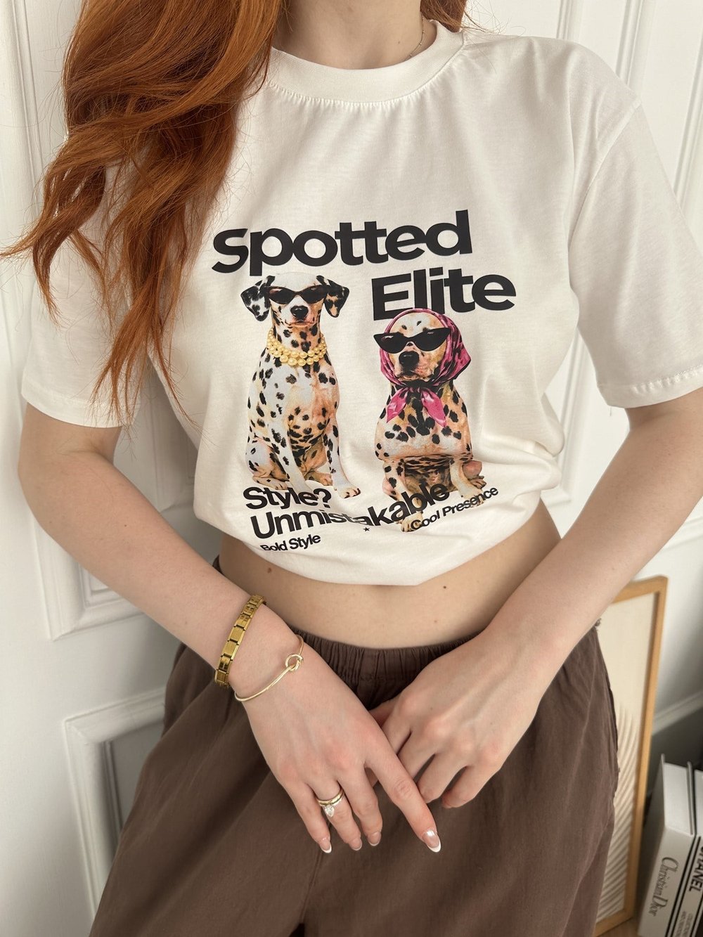 Spotted Elite Köpek Baskılı T-shirt Ekru