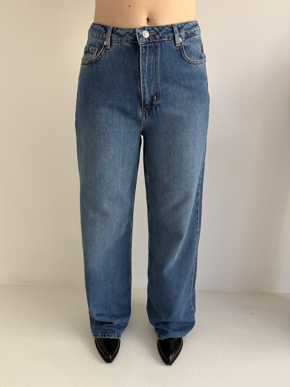 Süet Cepli WideLeg Jean Pantolon Koyu mavi