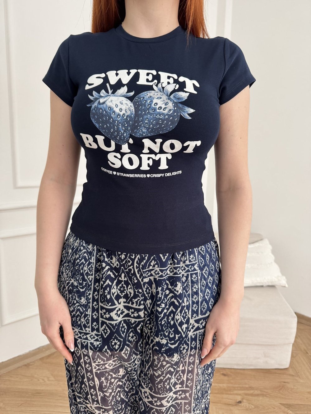 Sweet Strawberry Baskılı T-shirt Lacivert