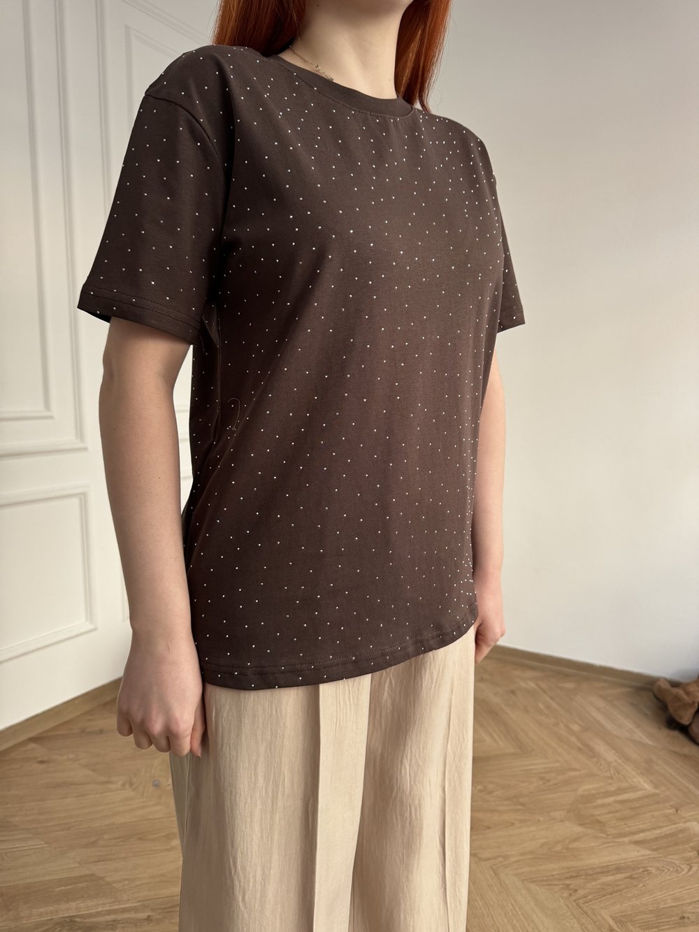 Taş Baskılı Tshirt Kahve