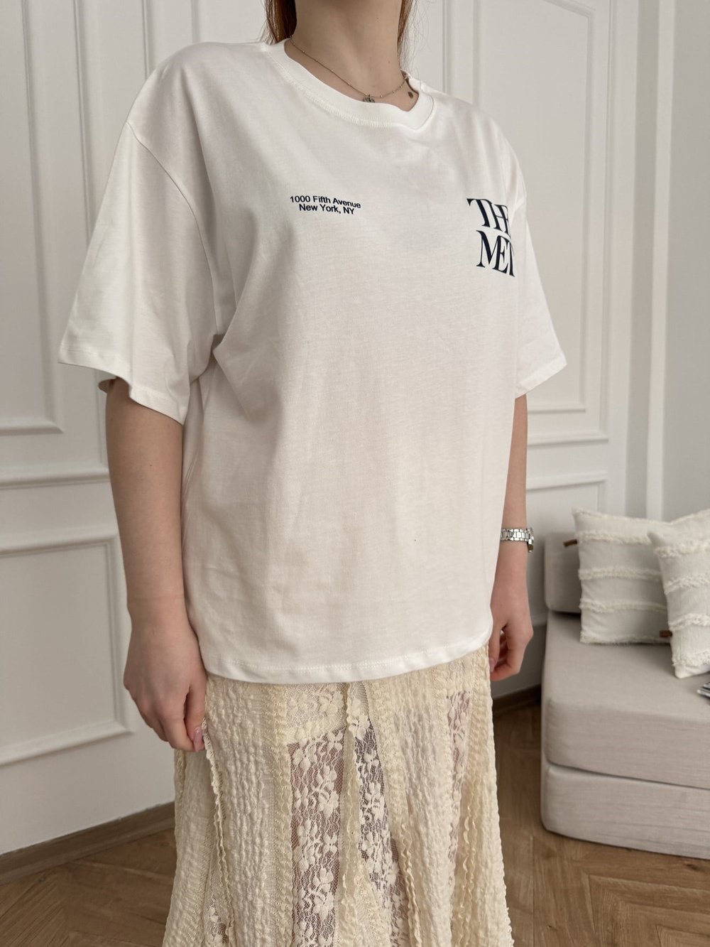 The Met Baskılı Oversize Tshirt Ekru