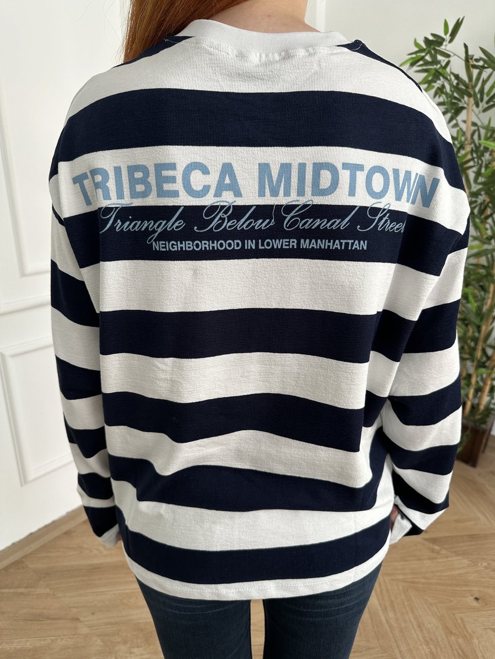 Tribeca Midtown Baskı Kalın Çizgili Sweat Beyaz-laci