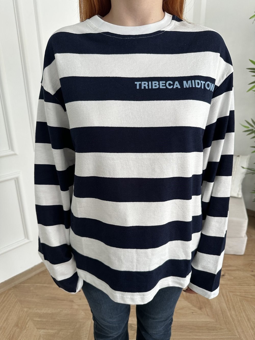 Tribeca Midtown Baskı Kalın Çizgili Sweat Beyaz-laci