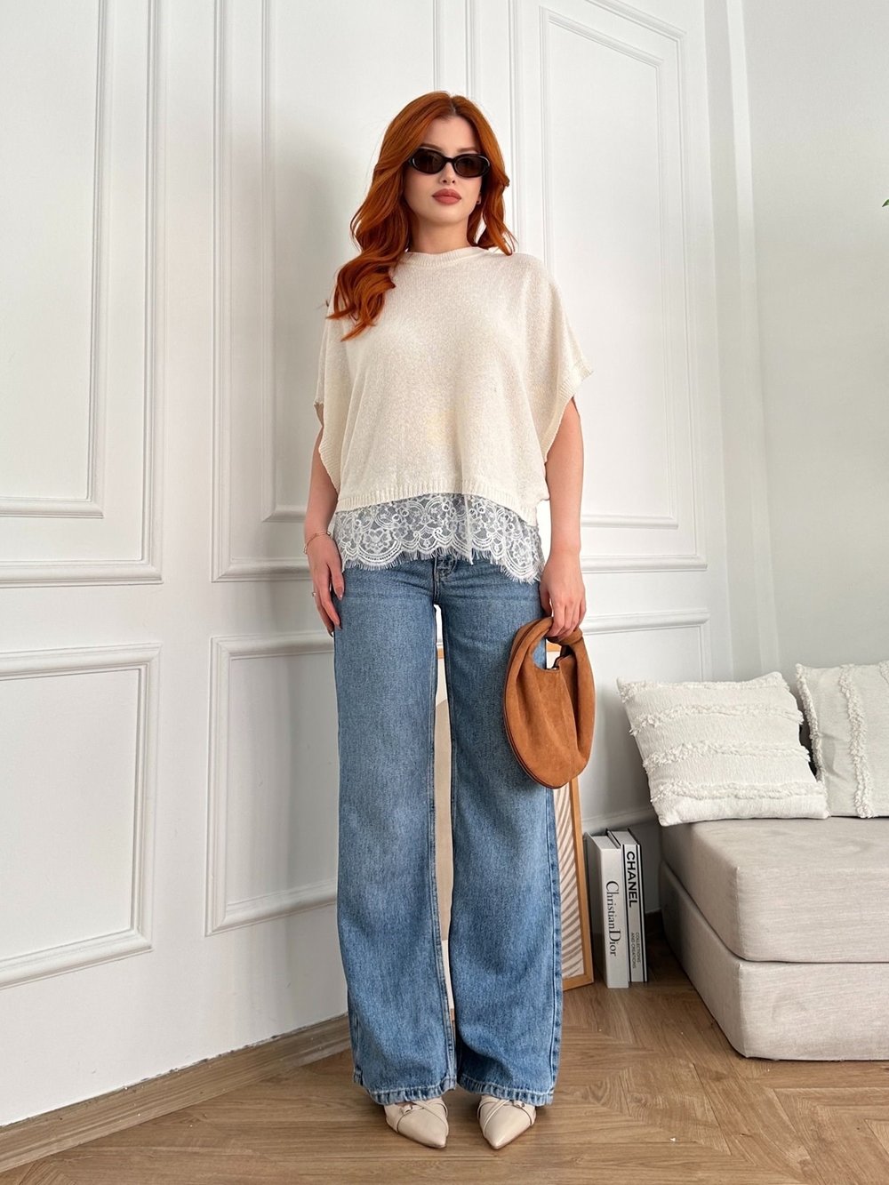 Wideleg Tencel Pantolon Mavi