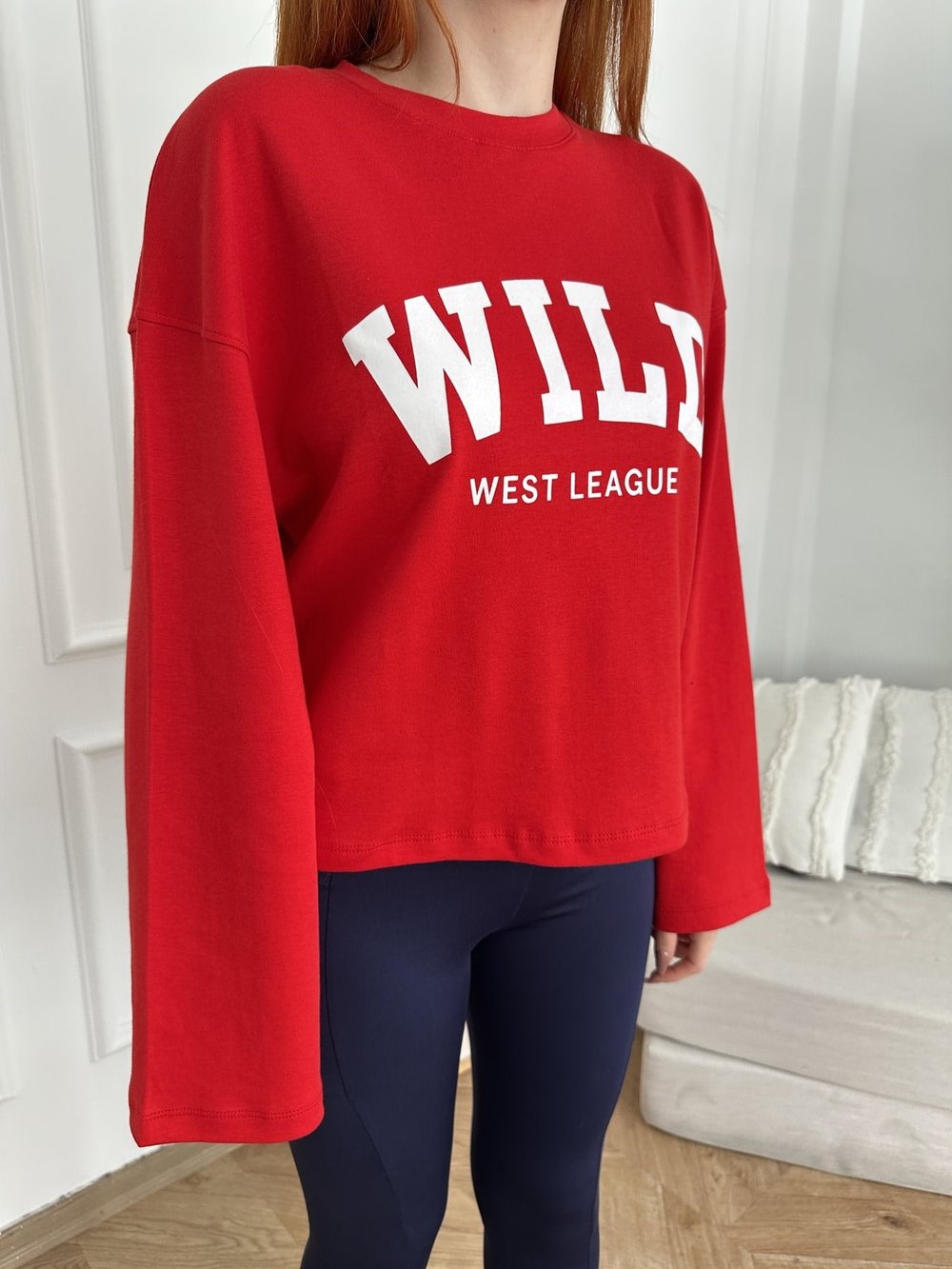 Wild Baskılı Sweatshirt Kırmızı