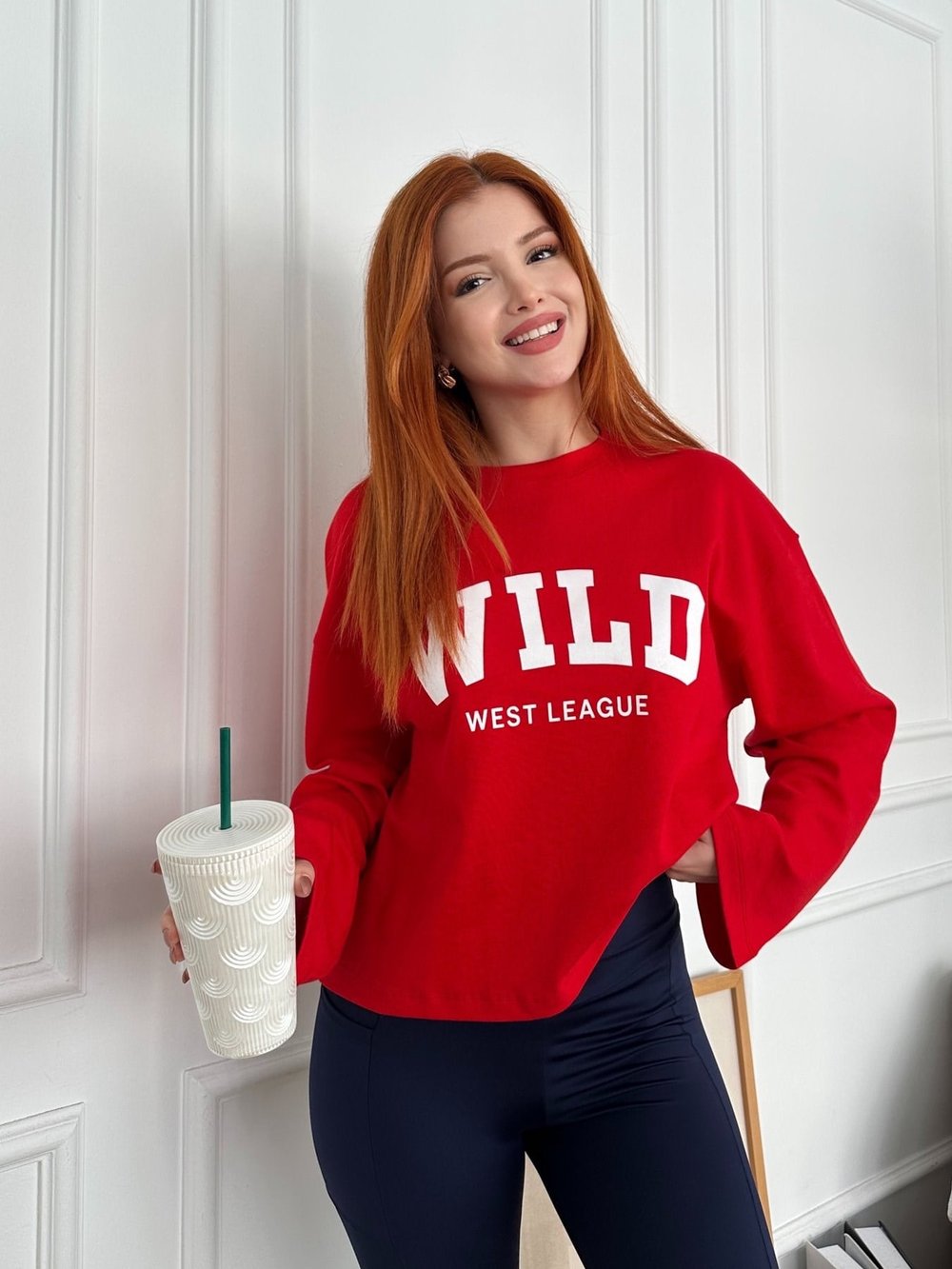 Wild Baskılı Sweatshirt Kırmızı