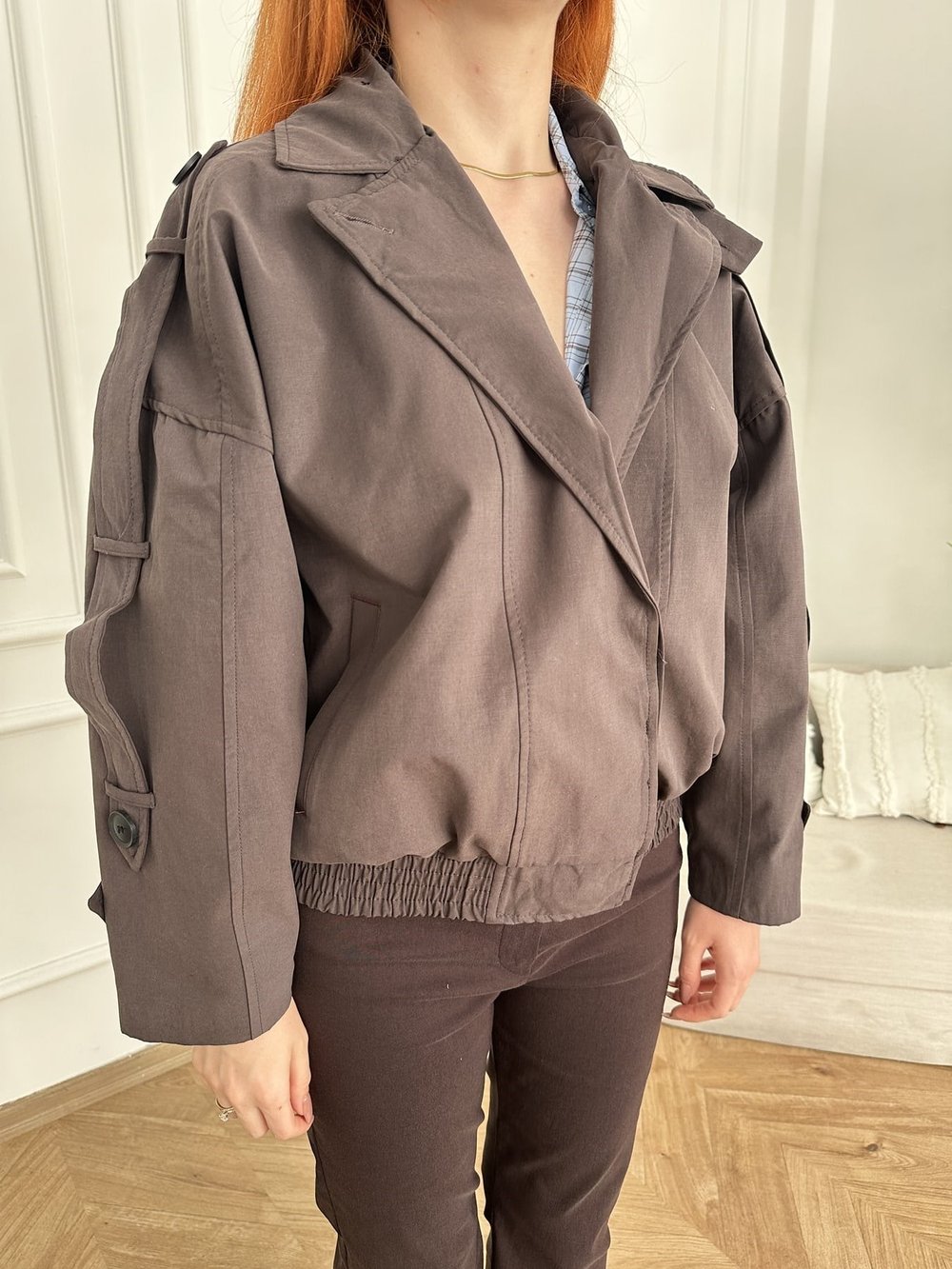 Yaka Apoletli Bomber Trençkot Kahve