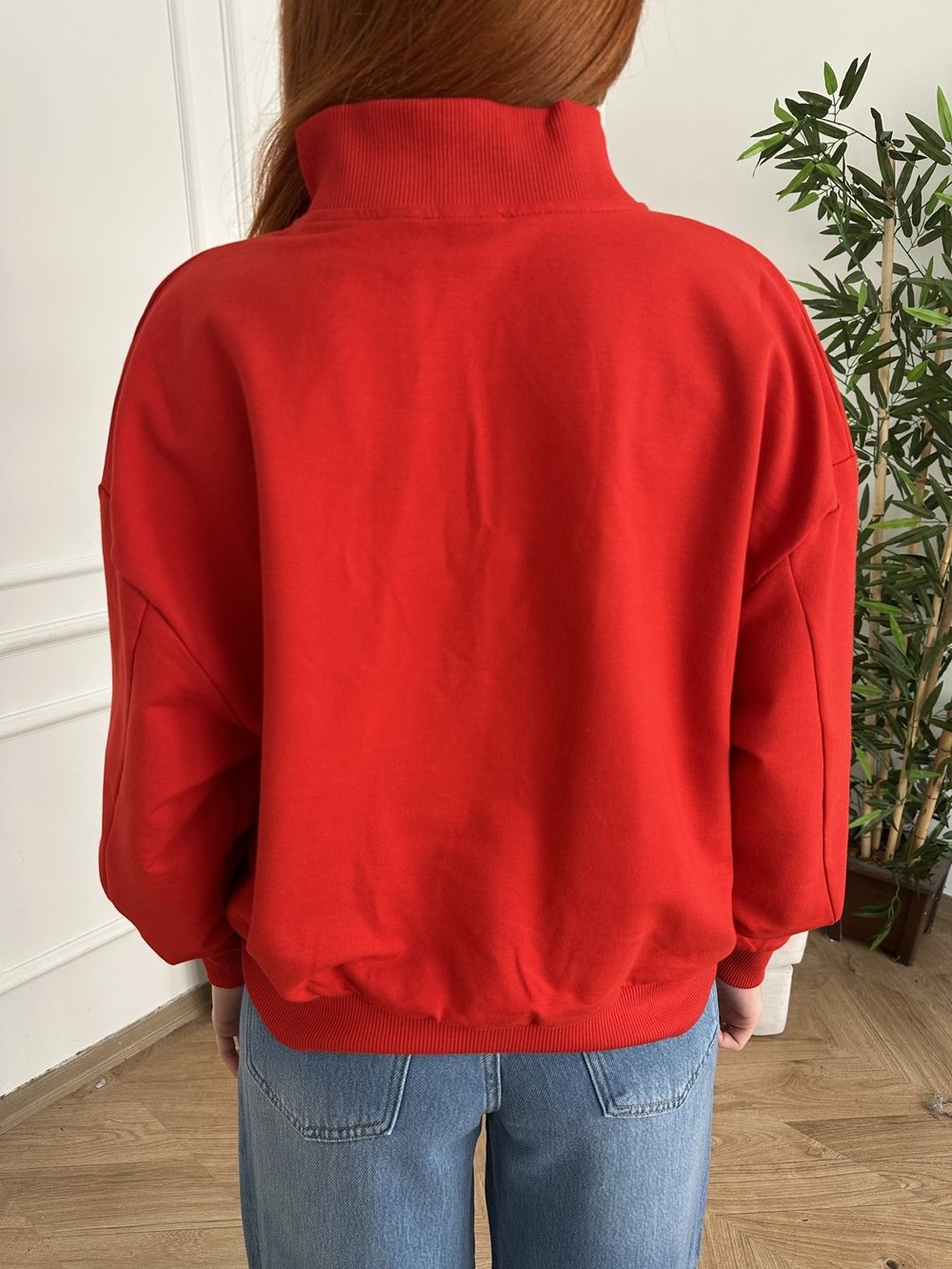 Yaka Fermuarlı London Sweatshırt Kırmızı