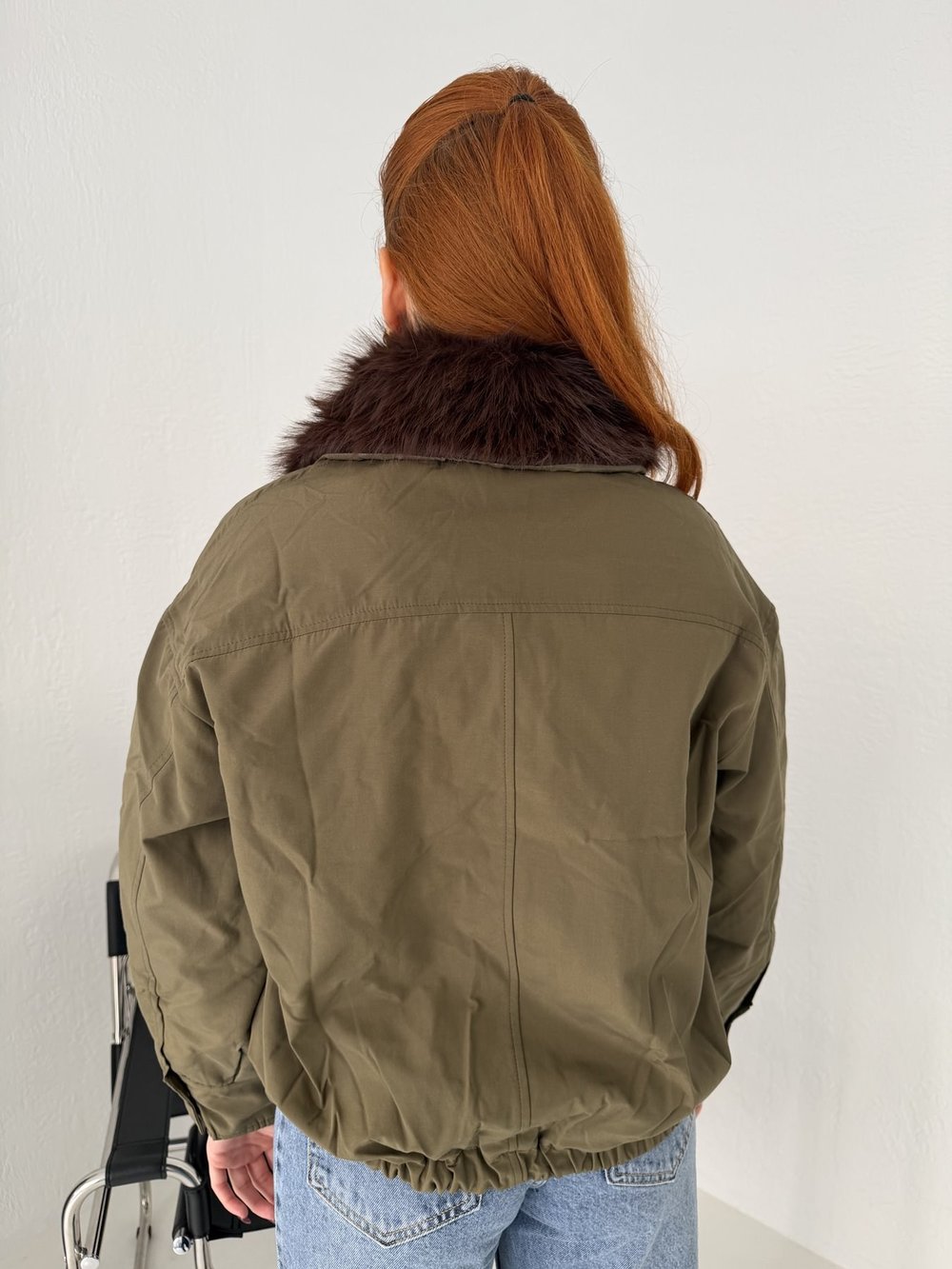 Yakası Kürklü Bomber Mont Haki