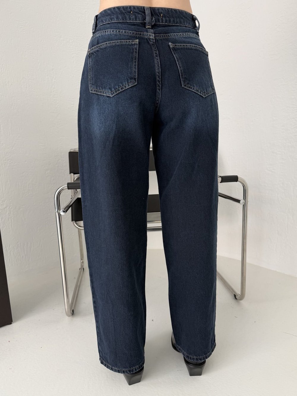 Yanı Parçalı Barrel Jean Pantolon Lacivert