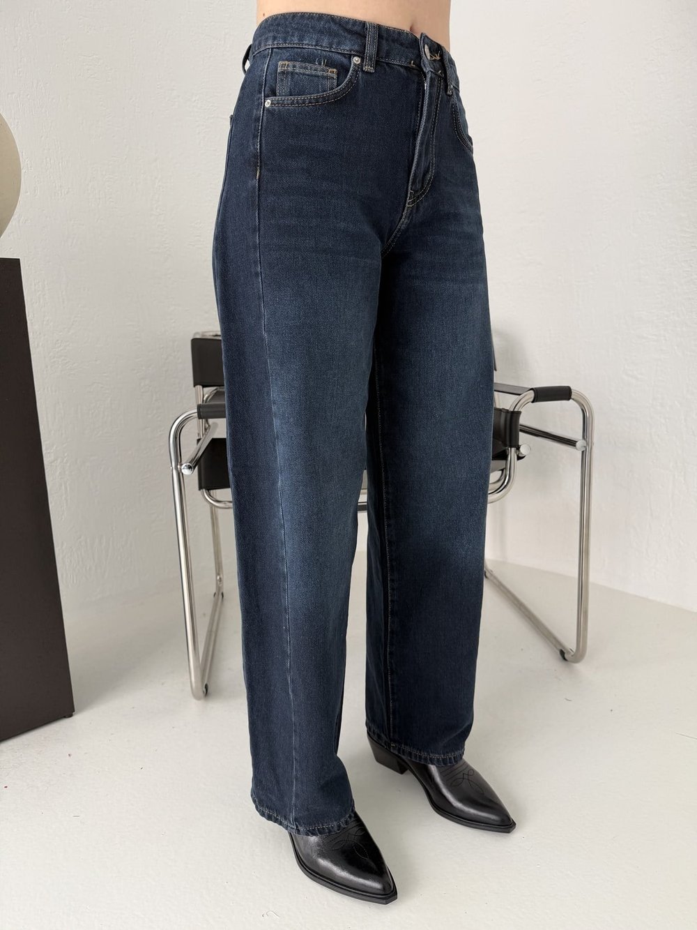 Yanı Parçalı Barrel Jean Pantolon Lacivert