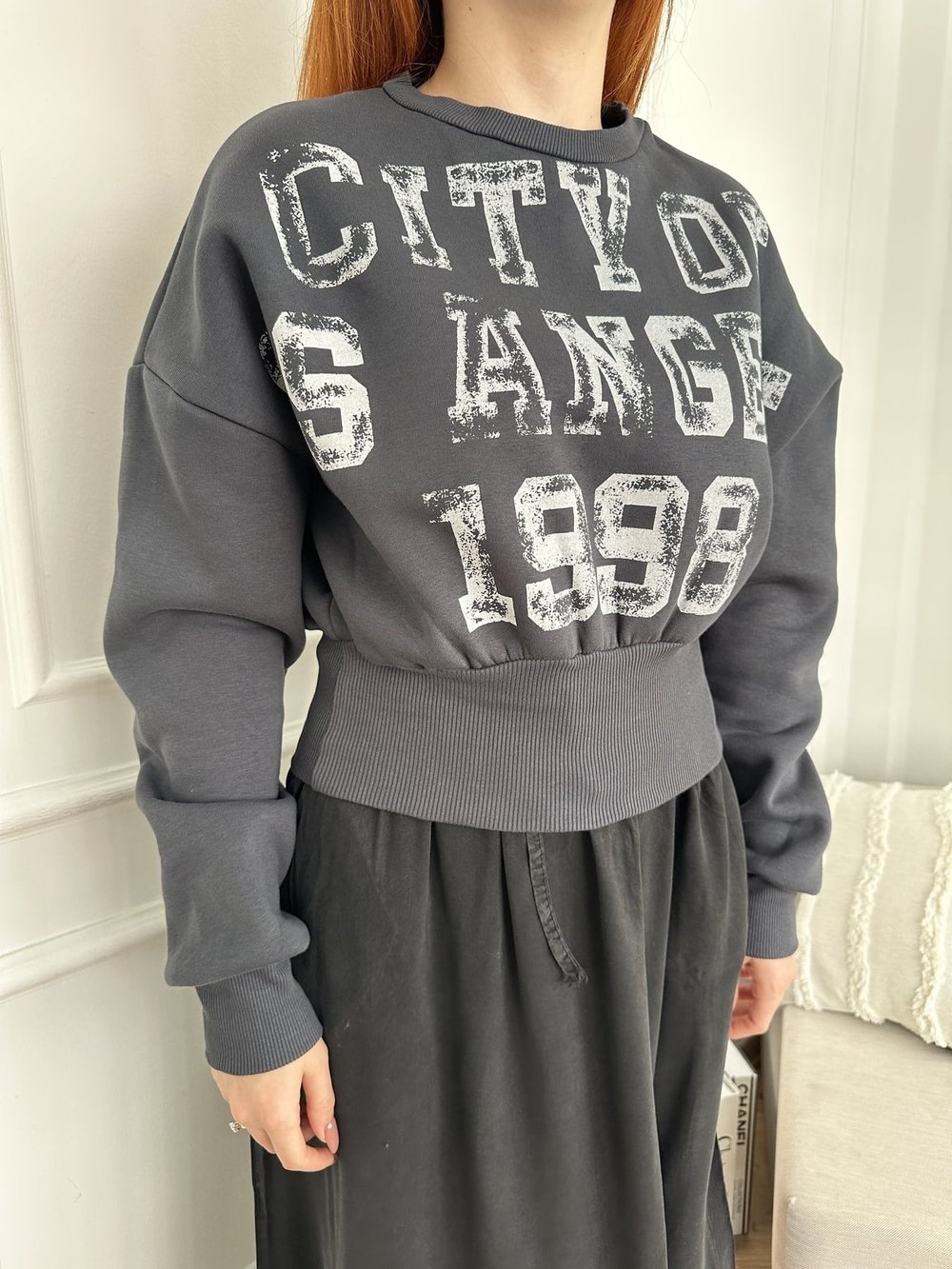Yarasa Kol City Baskılı Sweatshırt Antrasit