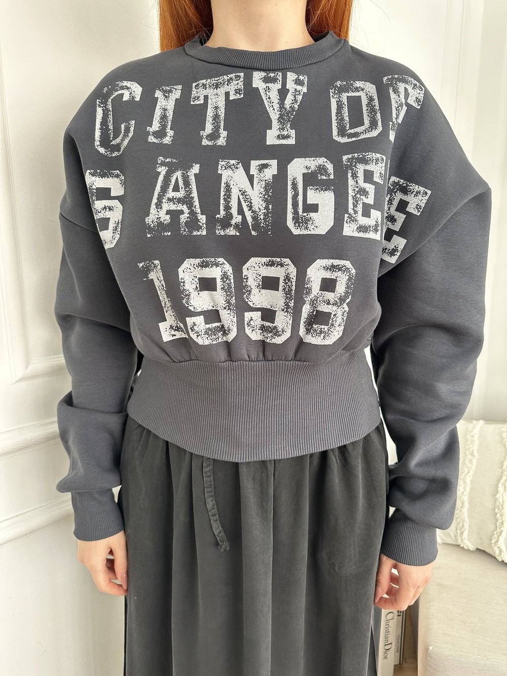 Yarasa Kol City Baskılı Sweatshırt Antrasit