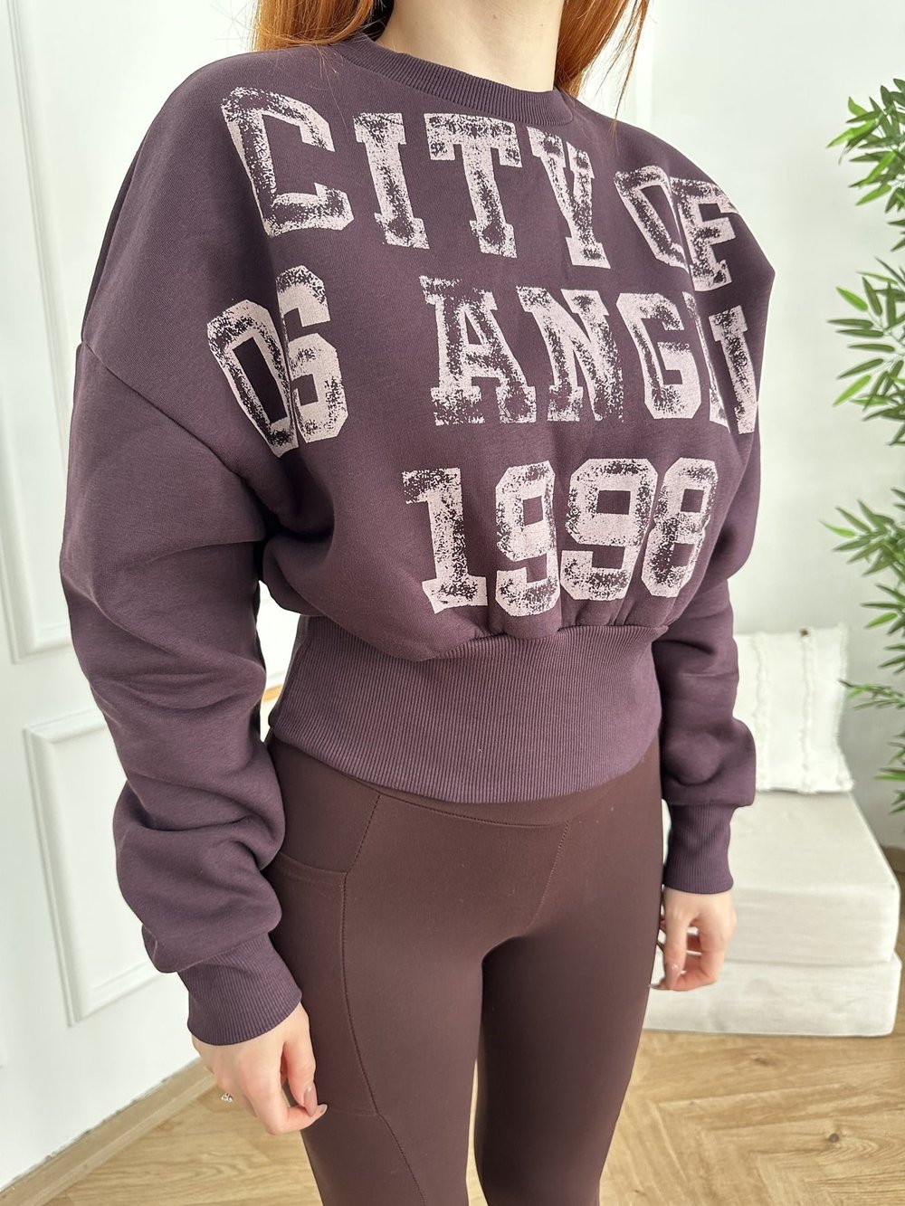 Yarasa Kol City Baskılı Sweatshırt Mürdüm