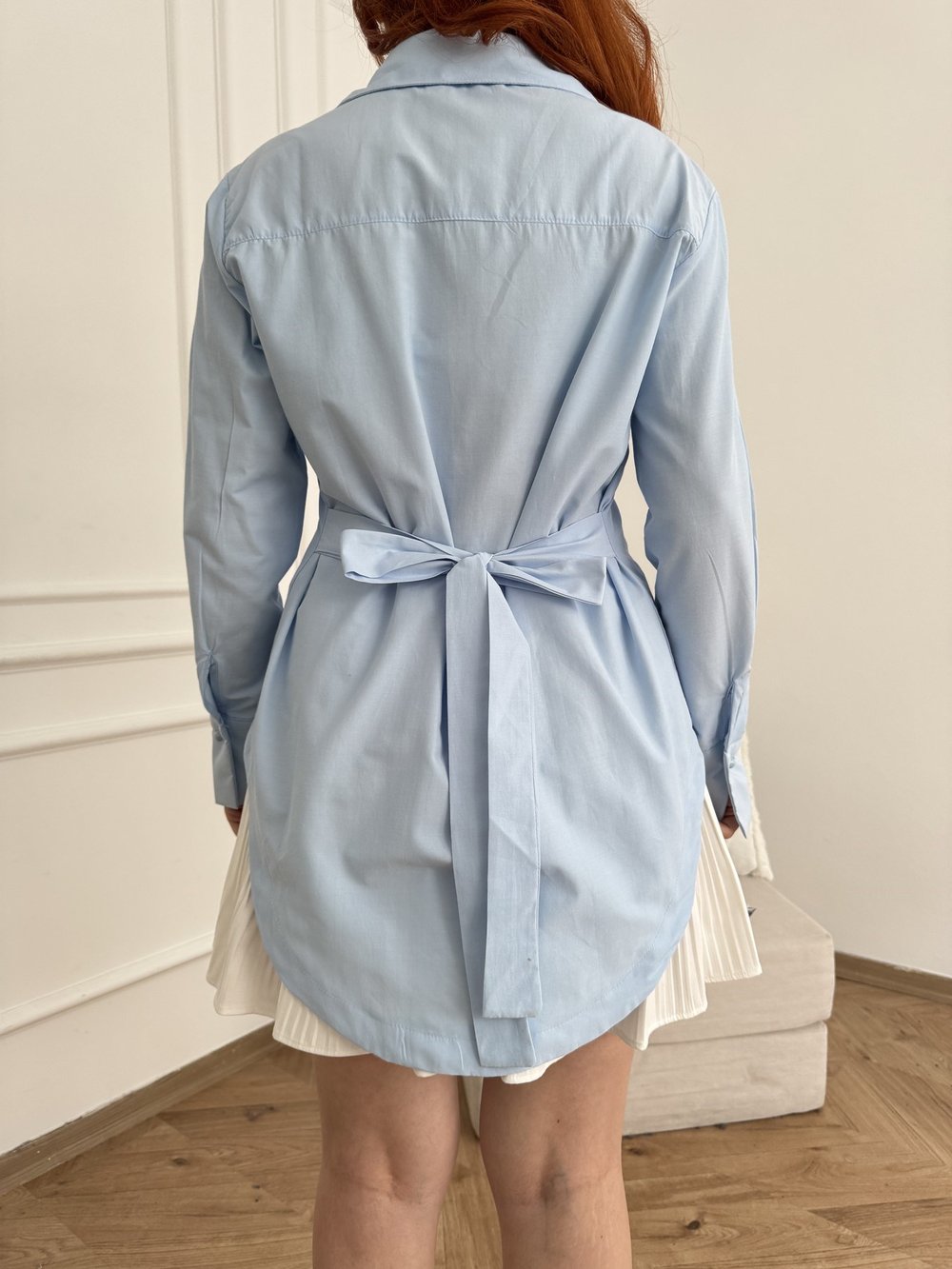Yarım Düğmeli Oversize Poplin Gömlek Mavi