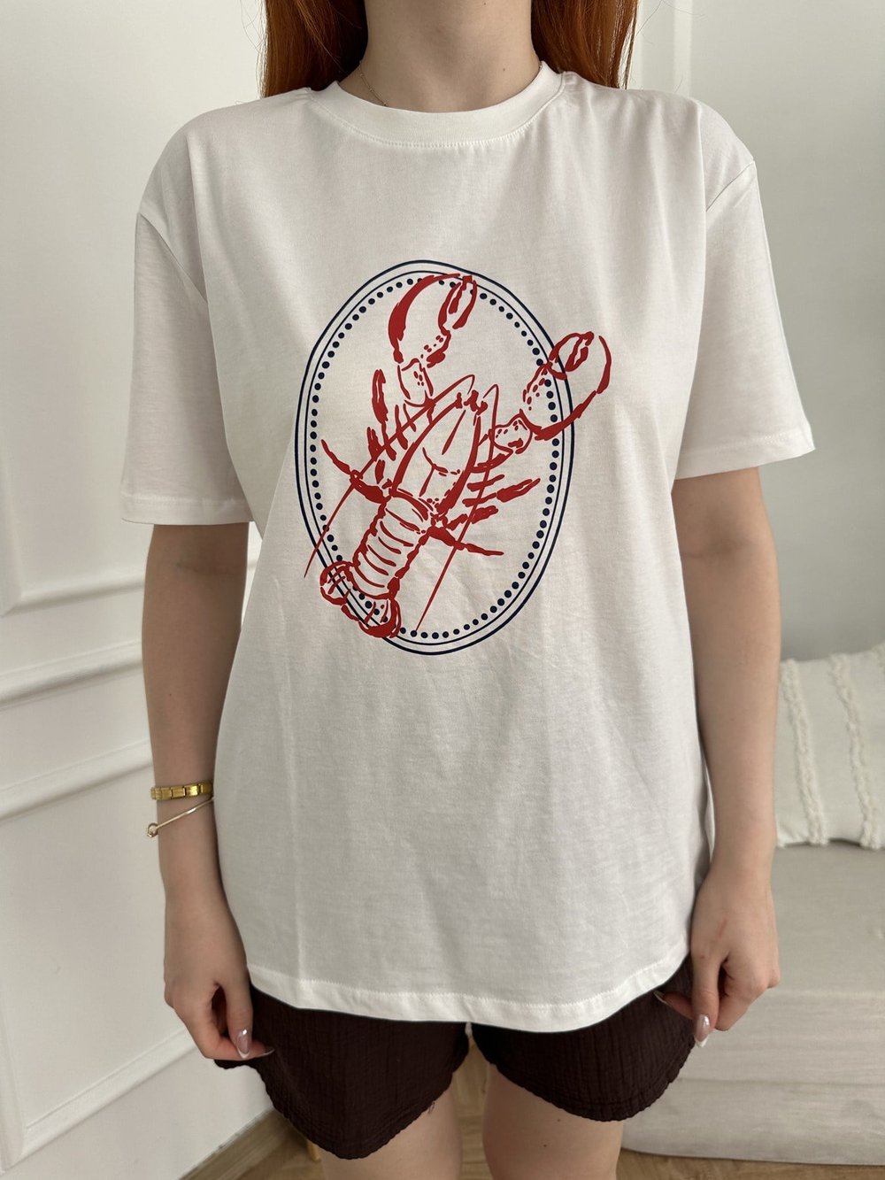 Yengeç Baskılı T-shirt Ekru