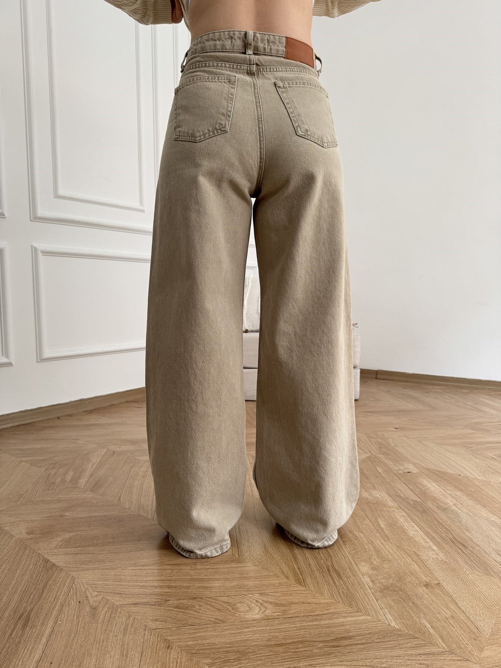Yıkamalı Palazzo Jean Pantolon Açık haki