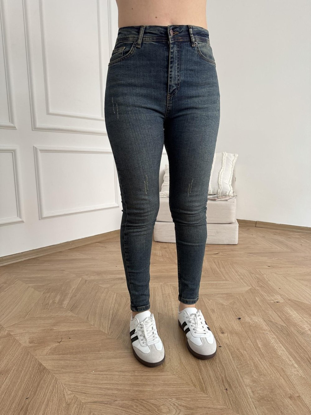 Yıpratma Detay Skinny Pantolon 02 koyu tint