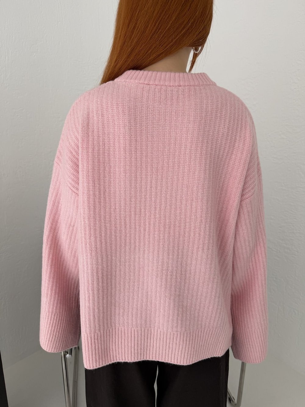 Yırtmaç Detay Oversize Triko Pembe