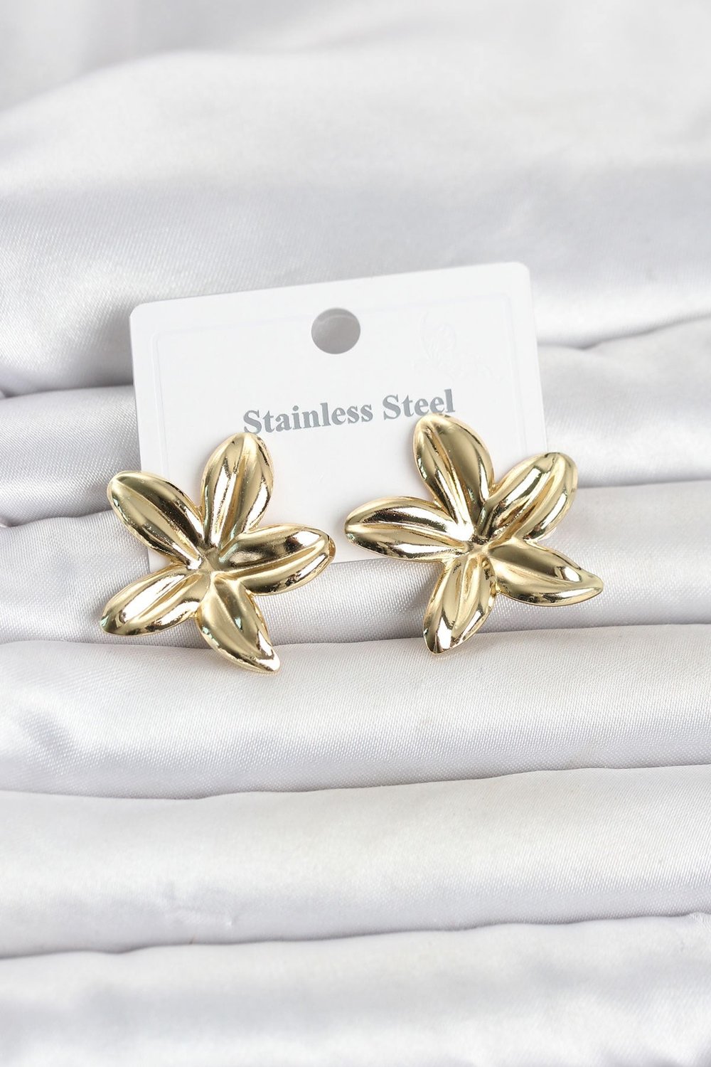 316L Çelik Gold Renk Lotus Çiçeği Model Kadın Küpe
