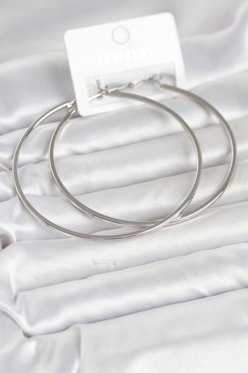 Gümüş Renk Pirinç Köşeli Kenar Halka 72 mm Kadın Küpe