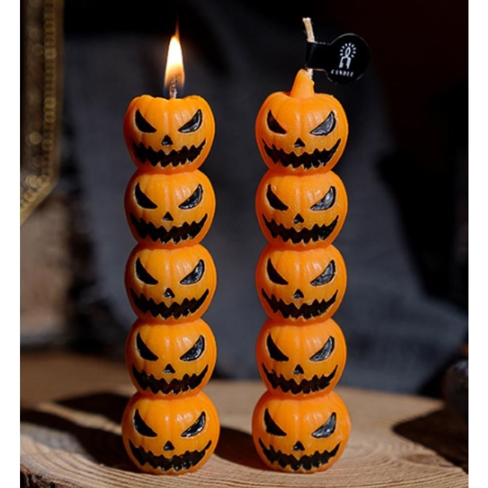 1 Adet 10,8cm Cadılar Bayramı Mini Mum Üst Üste Balkabağı