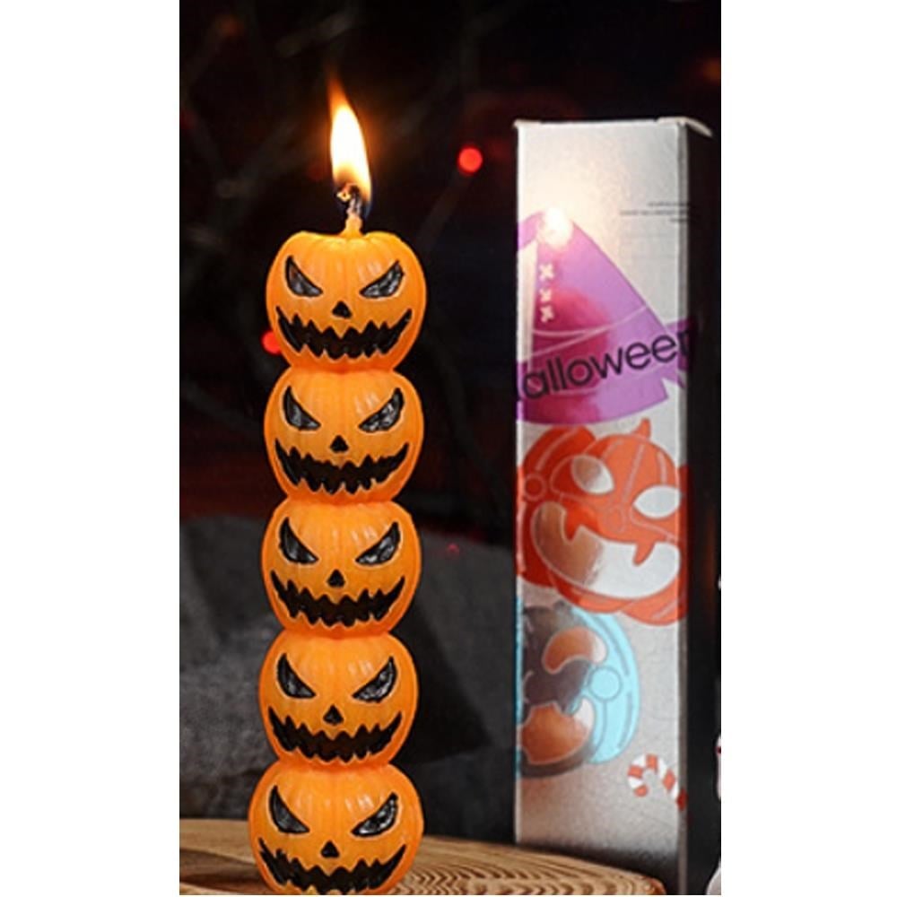 1 Adet 10,8cm Cadılar Bayramı Mini Mum Üst Üste Balkabağı