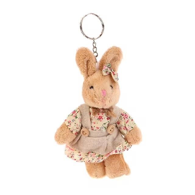 1 Adet 14cm Peluş Tavşan Anahtarlık Elbiseli Kız