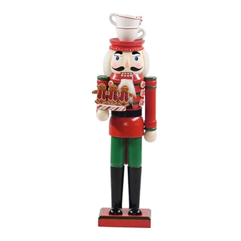 1 Adet 35cm Ahşap Kurşun Asker Elinde Gingerbread Kafası Fincanlı