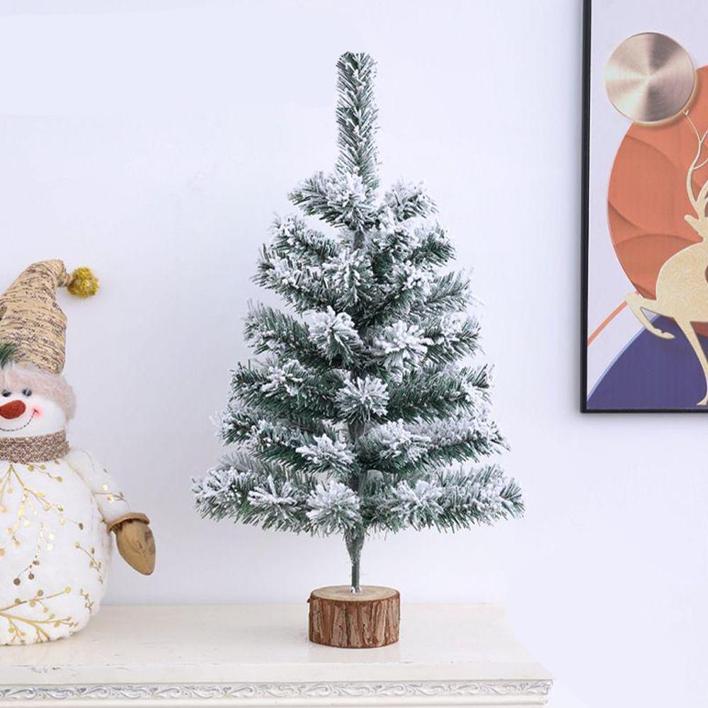 1 Adet 45cm Yılbaşı Çam Ağacı Kütük Tabanlı üstü Karlı