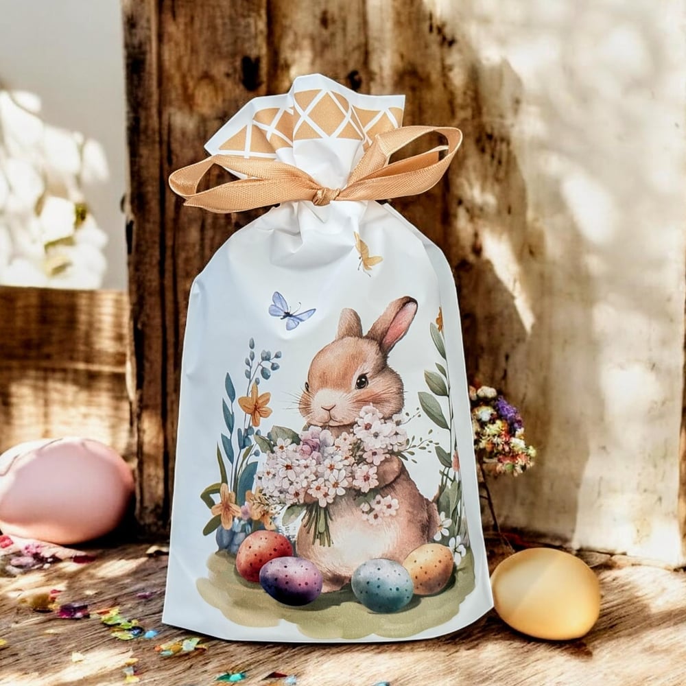 10 Adet 15x23cm Plastik Torba Kurdelalı Tavşan