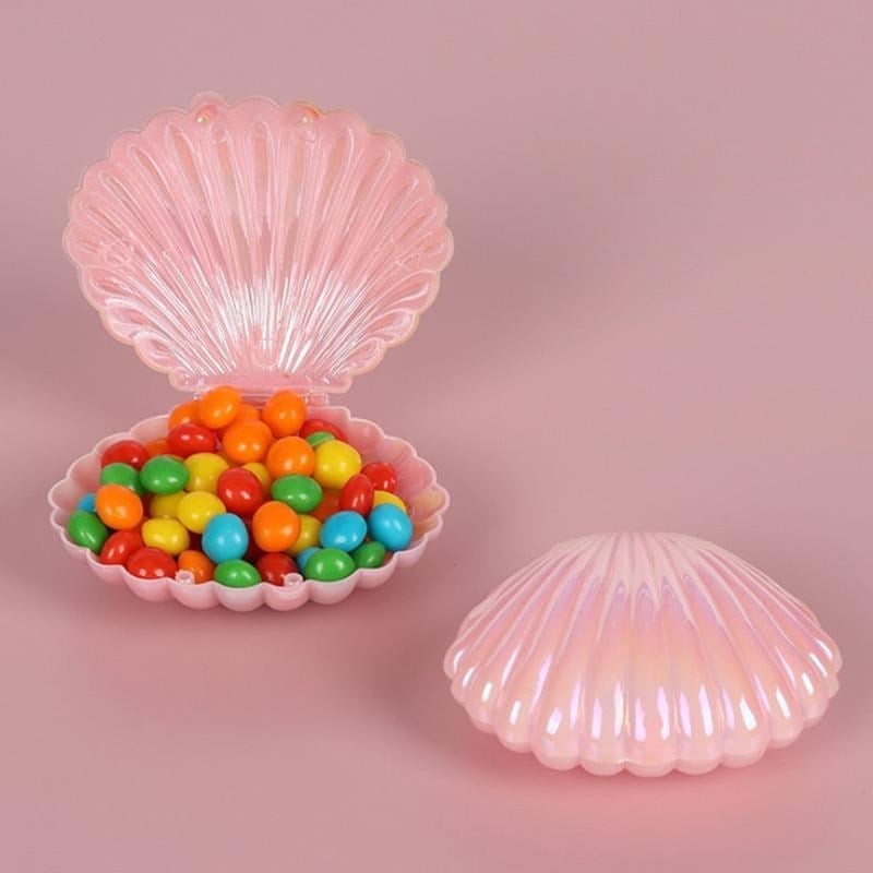 12 Adet Plastik Kutu Midye Pembe Deniz Kabuğu