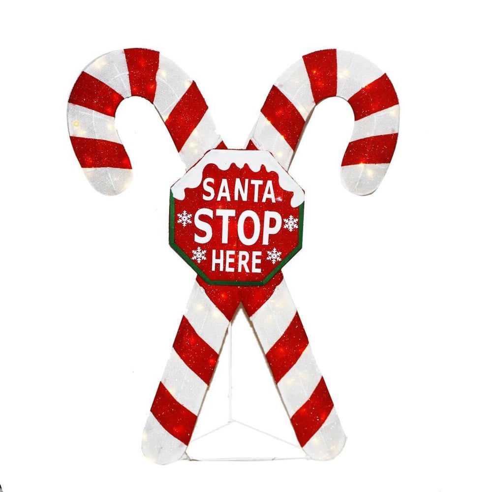 120cm İkili Baston Elektrikli Santa Stop Here Yılbaşı