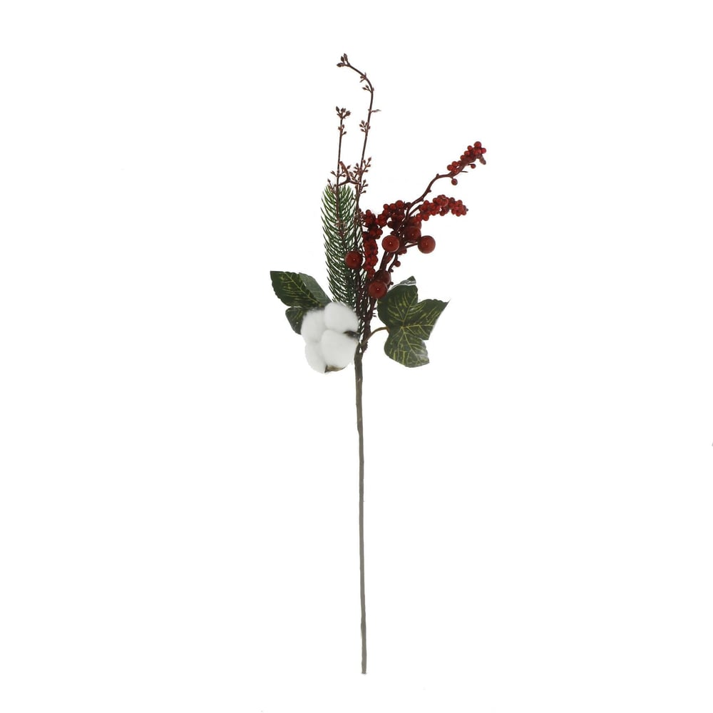 12x40cm Kırmızı Meyveli Pamuklu Yapay Çiçek Dalı