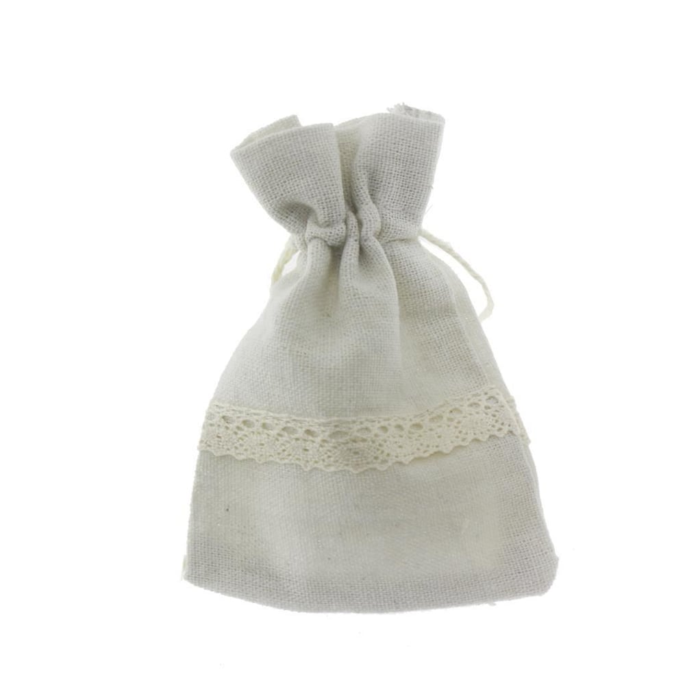 25 Adet 9x13cm Dantel Şeritli Keten Kese