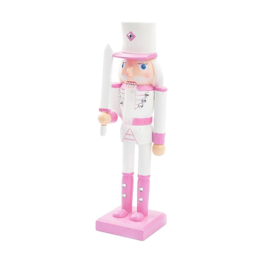 25cm Kurşun Asker Ahşap Yılbaşı Dekoru Pembe Beyaz Kılıçlı