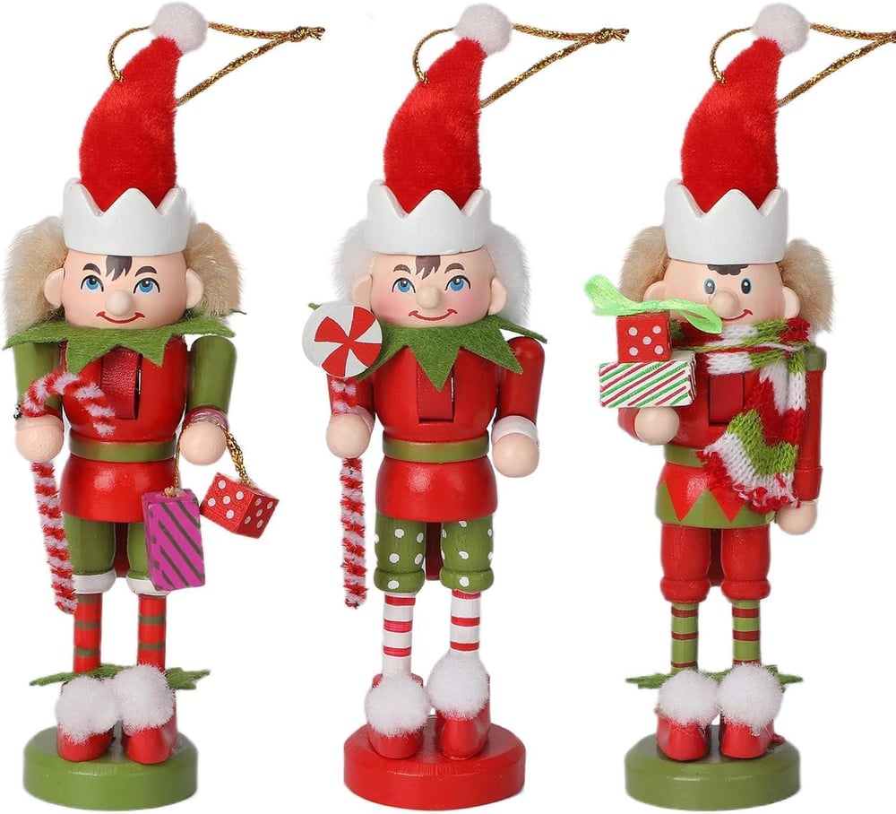 3 Adet 12cm Ahşap Kurşun Asker Fındıkkıran Elf