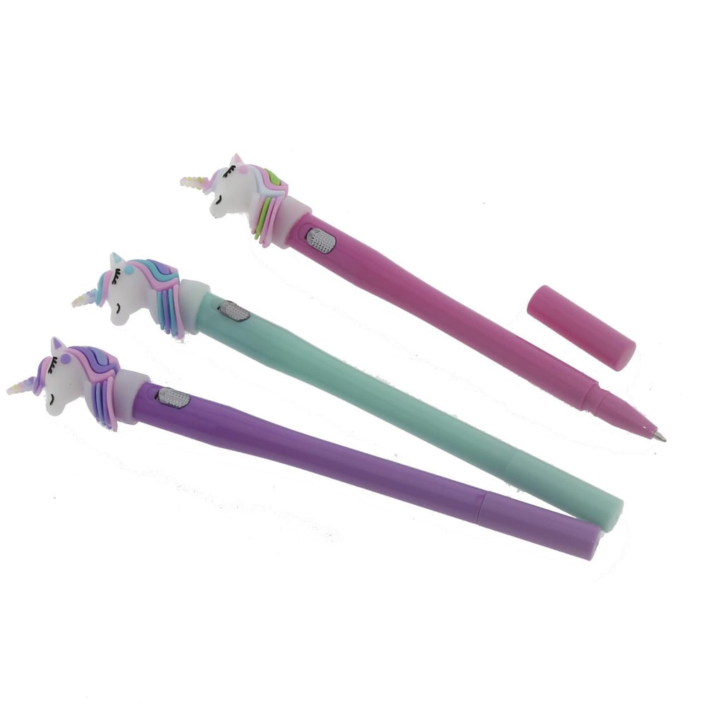 3 Adet Led Işıklı Unicorn At Tükenmez Kalem