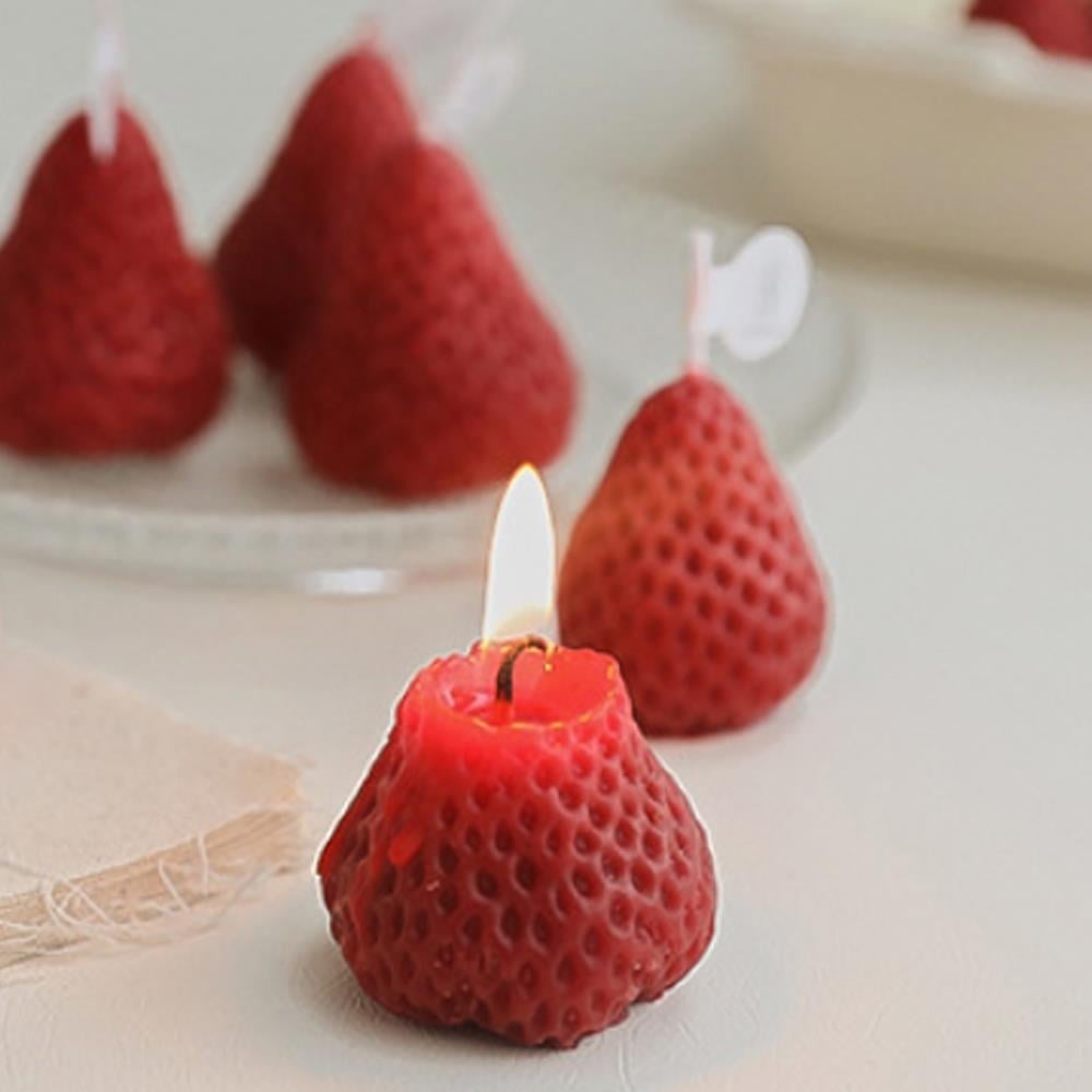 4 Adet Mini 3,5cm Çilek Mum Çilek Kokulu