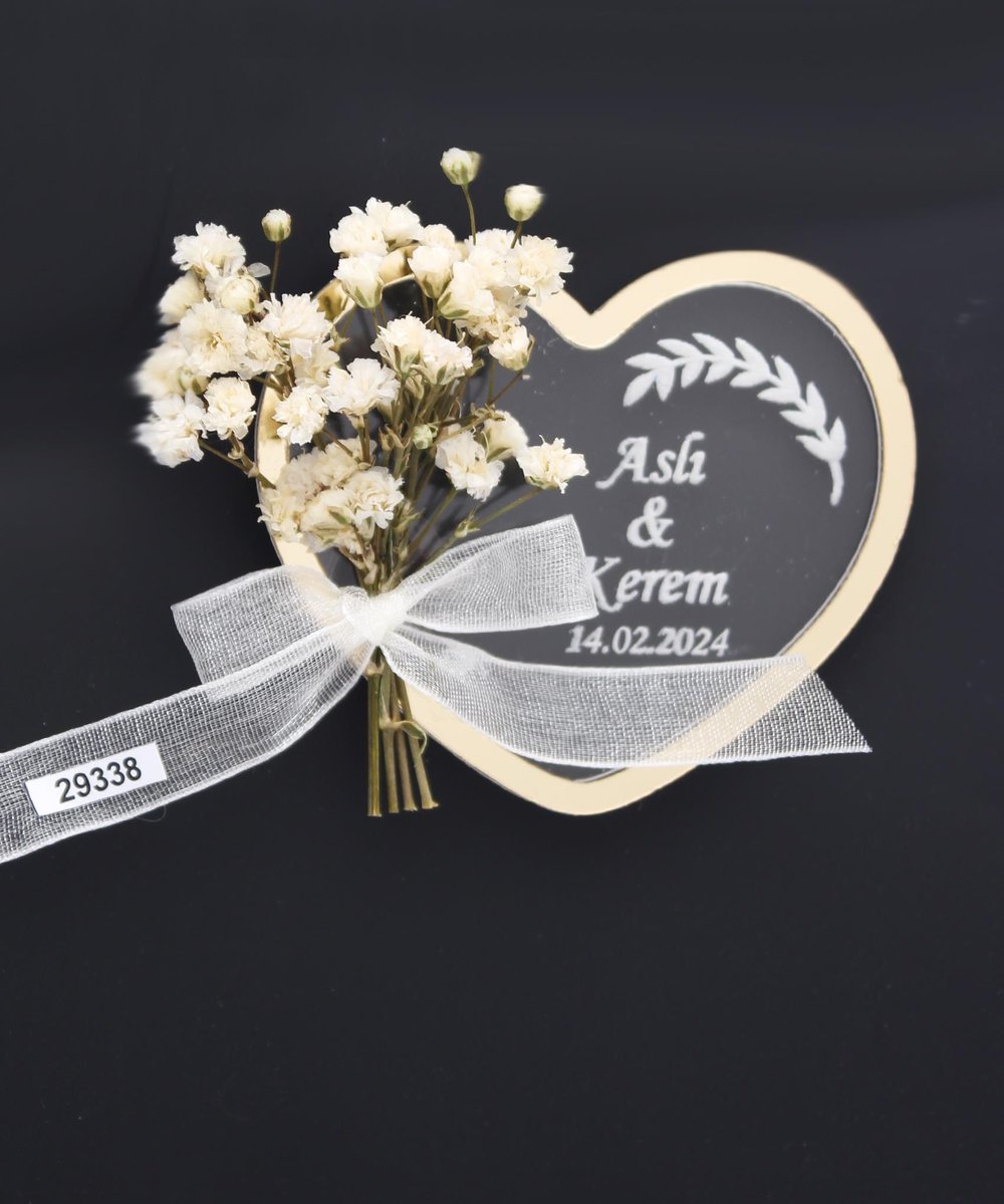 50 Adet 7x6cm Kalp Pleksi Magnet İsimli Söz Nişan Düğün Hediyesi Mod.2