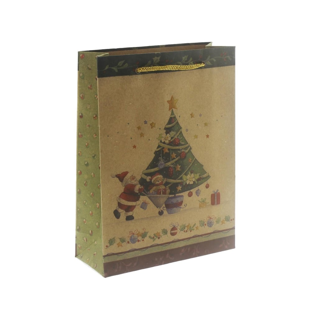 6 Adet 15x20cm Kraft Karton Çanta Çam Ağaçlı