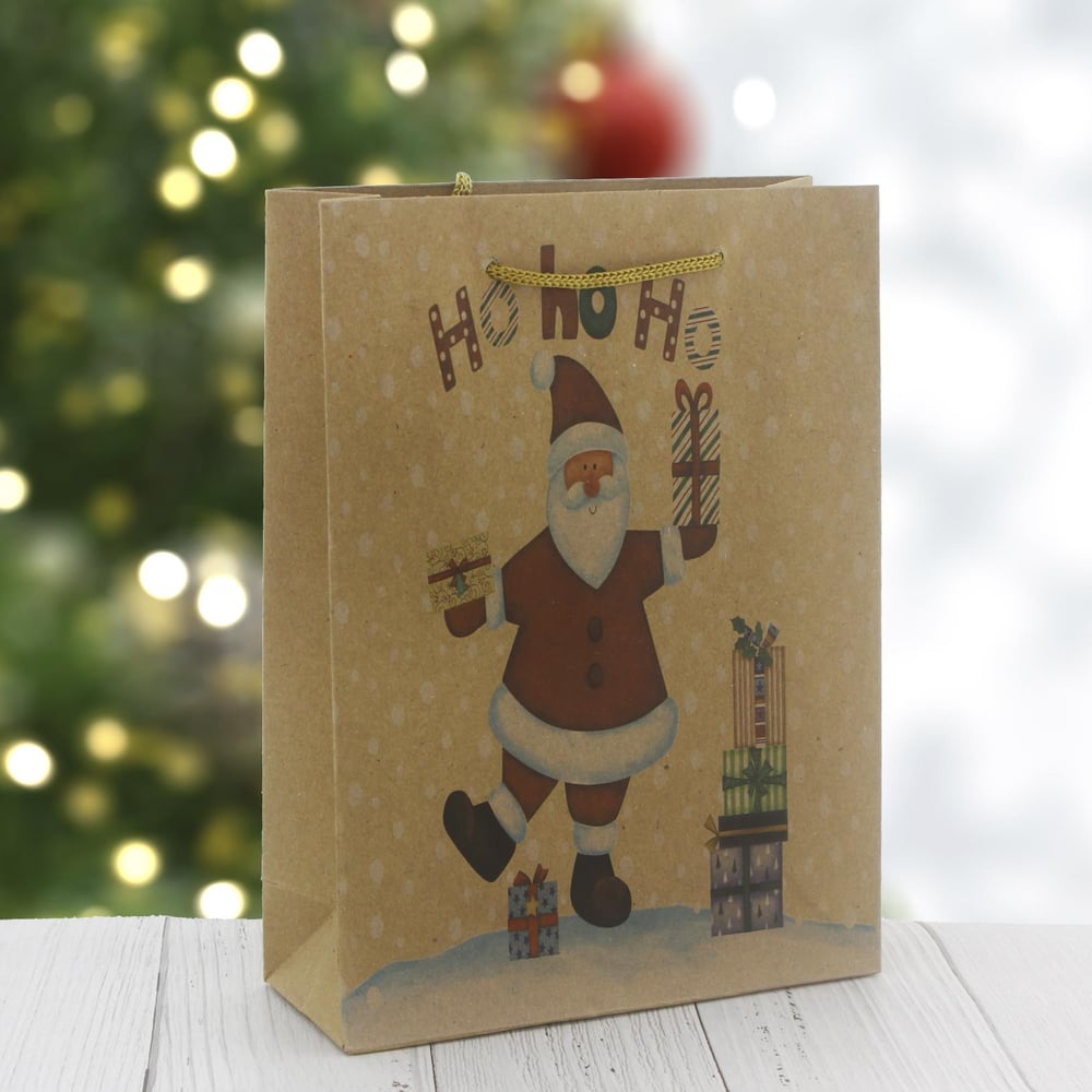 6 Adet 15x20cm Kraft Karton Çanta Noel Babalı Hohoho