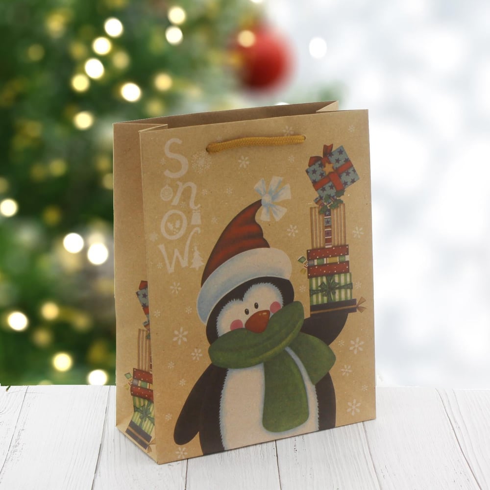 6 Adet 19x24cm Kraft Karton Çanta Penguen