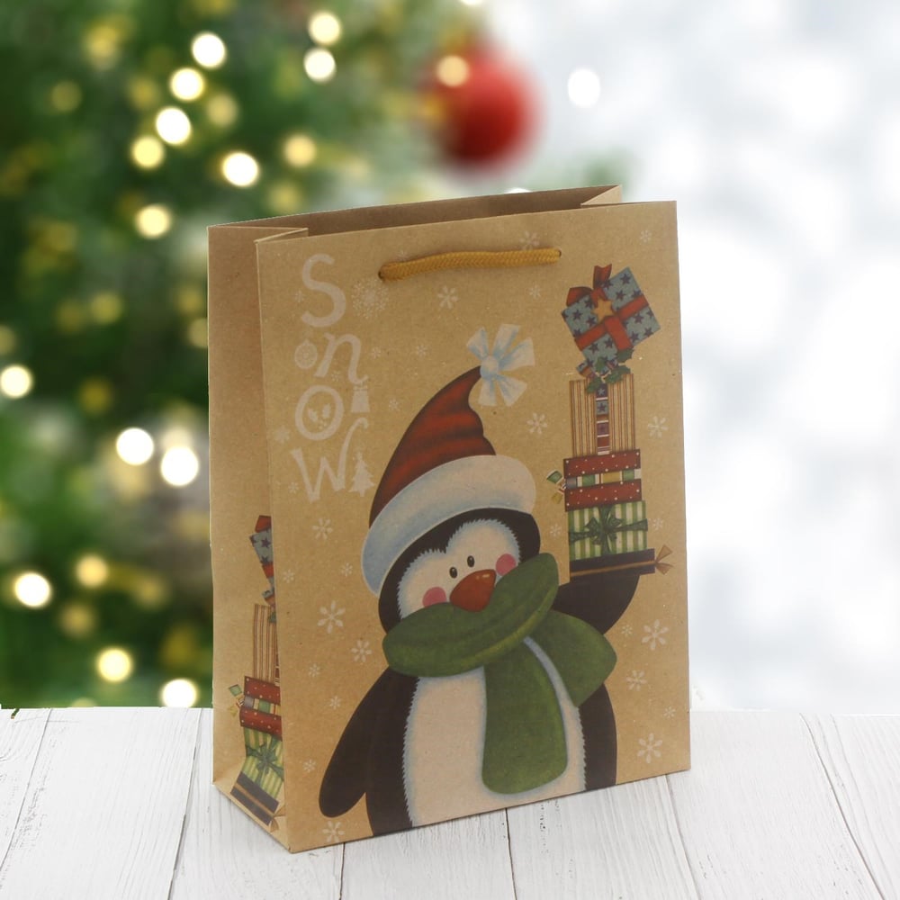 6 Adet 19x24cm Kraft Karton Çanta Penguen