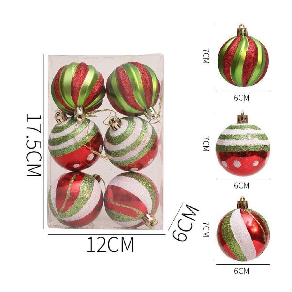 6 Adet 6cm Plastik Yılbaşı Ağaç Topu Karışık Modeller Dalgalı