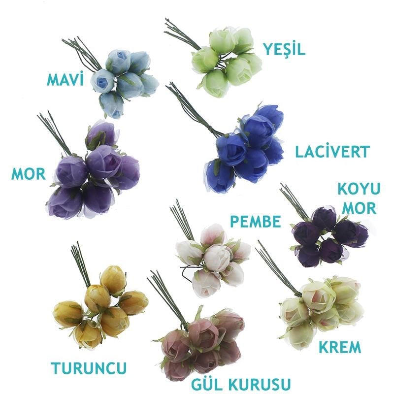 6 Demet (36 Adet) Tomurcuk Kumaş Saplı Çiçek