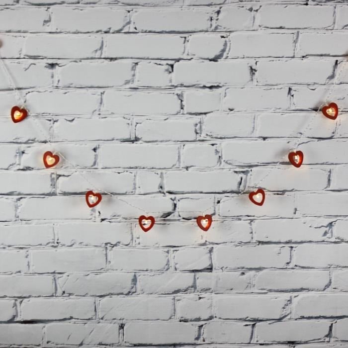 Led Işık Ahşap Kalp 10lu Şerit Aydınlatma Pilli Ağaç Süsü
