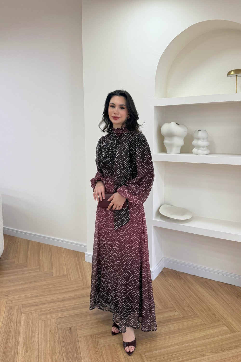 AMOURE DRAPE DETAYLI ELBİSE - BORDO