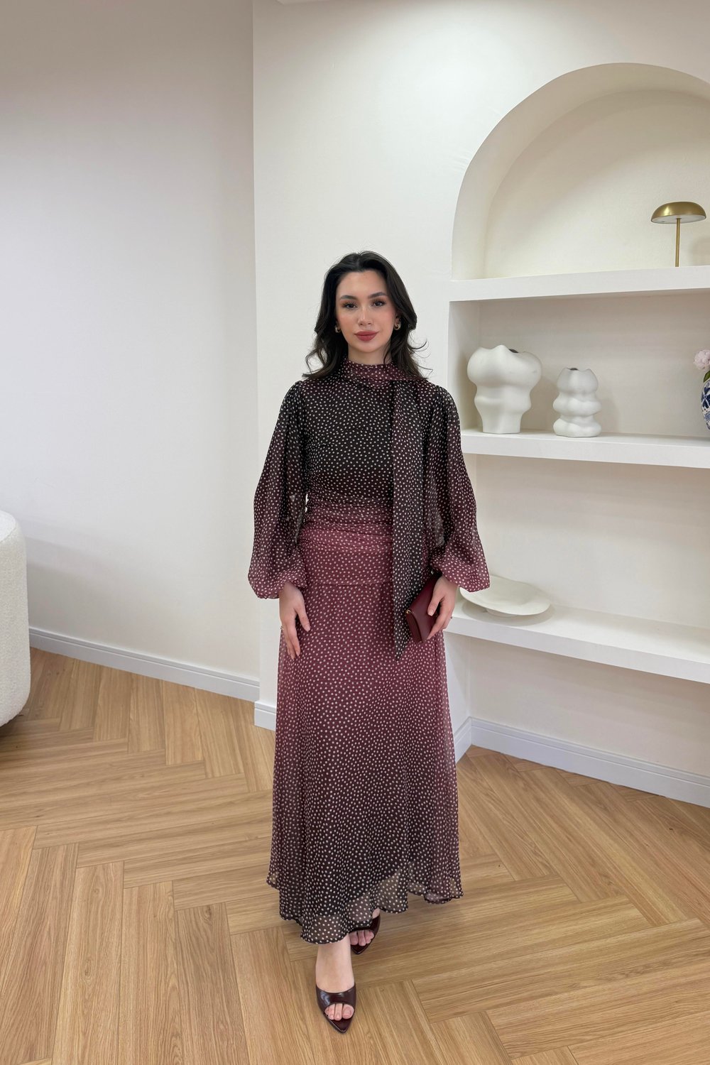 AMOURE DRAPE DETAYLI ELBİSE - BORDO